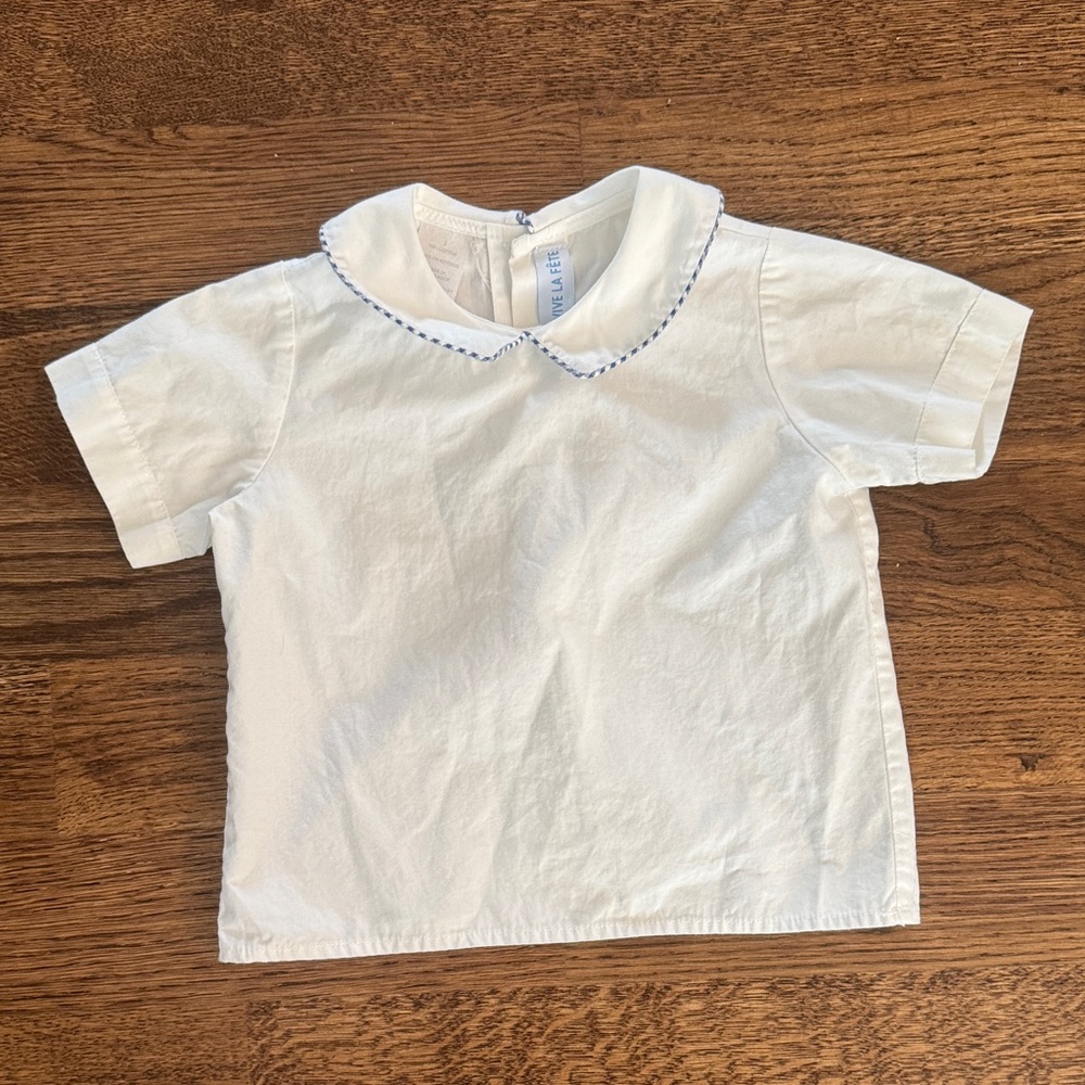 Vive La Fete White Peter Pan Collar Shirt with Blue Trim